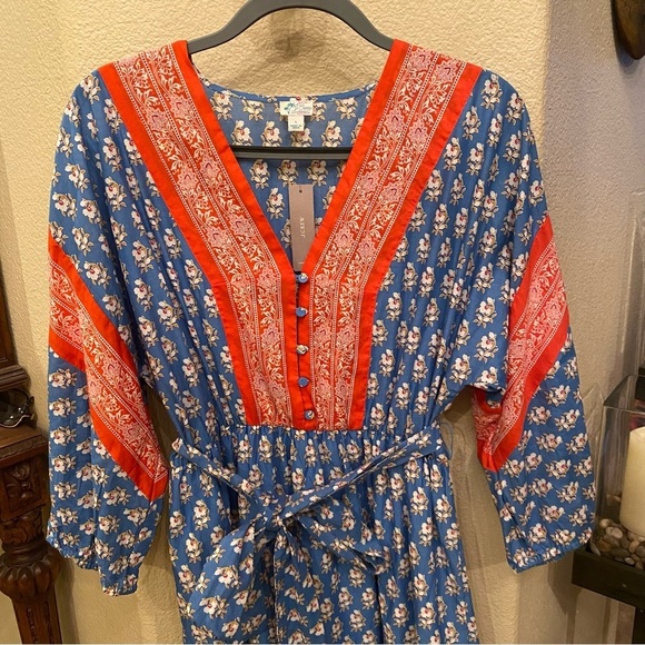 NWT~J. CREW Women V-Neck Cover-Up Dress in Classic Print Tie Waist Dress-Small - Picture 2 of 9
